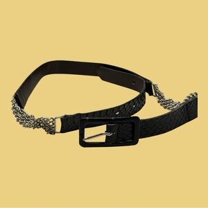 Cobra Brown Leather & Silver Chain Fashion Belt 1” W x 33” L